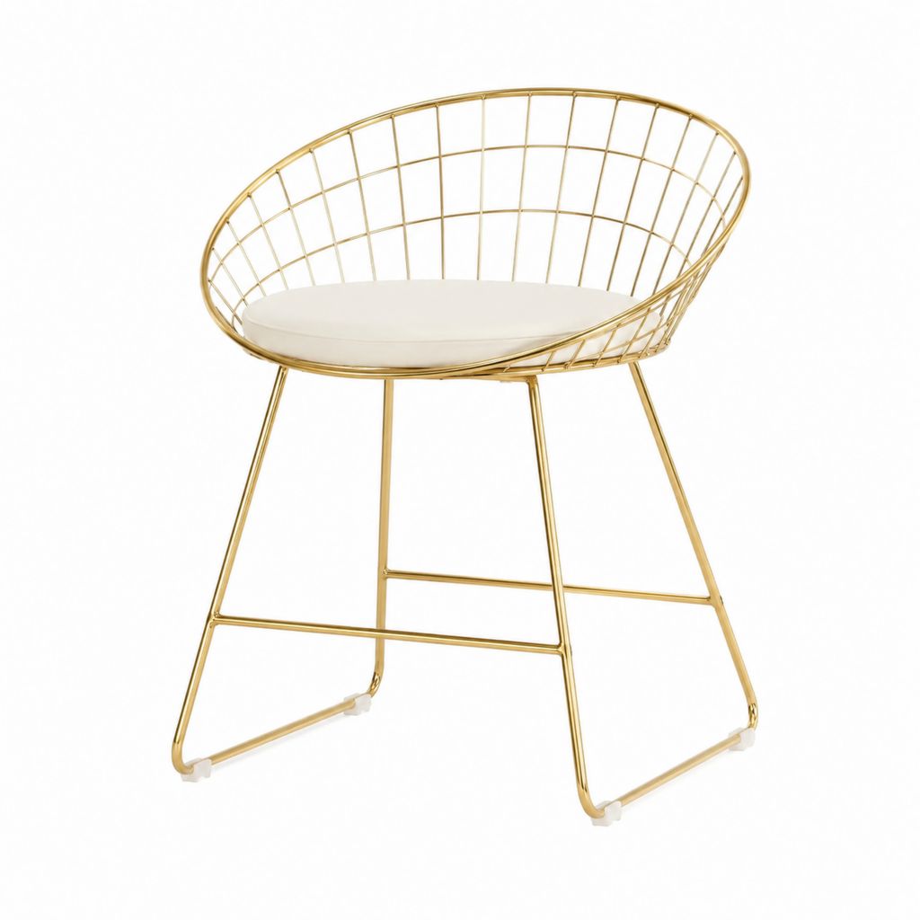 Esszimmerstuhl Goldfarben aus Stahl mit weißem Polyester Sitzkissen rund 56 x 54 x 80 cm