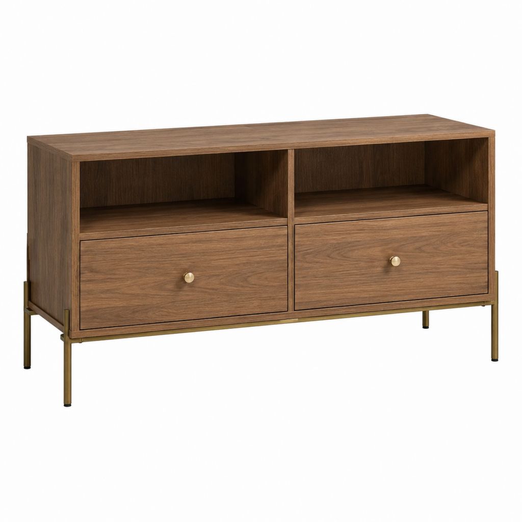 TV Lowboard Walnussfarben aus Holzwerkstoff rechteckig 120 x 40 x 70 cm mit 2 Schubladen