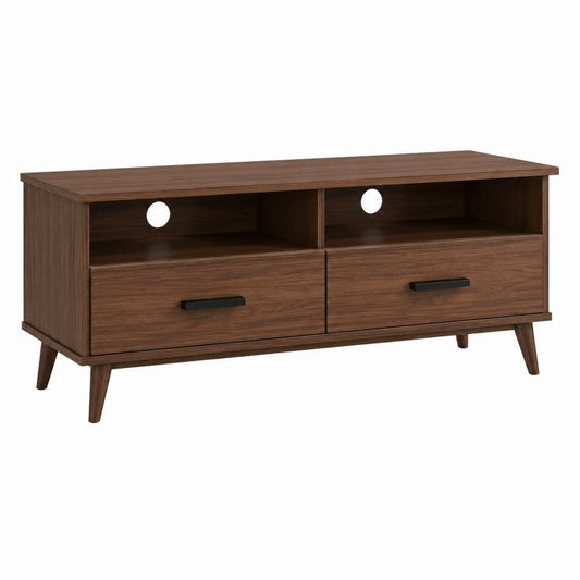 TV-Lowboard Nussbraun Spanplatte Rechteckig mit 2 Schubladen und Kabeldurchführungen 120 x 40 x 60 cm
