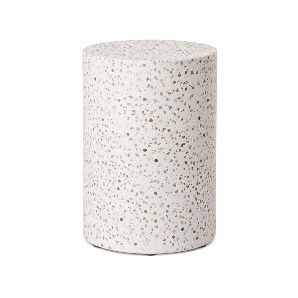 Beistelltisch aus Terrazzo Weiß Rund Ø 35 cm Höhe 45 cm