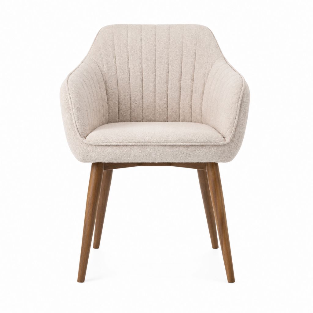 Esszimmerstuhl mit Armlehnen Beige Polyesterbezug Massivholzgestell 60 x 62 x 82 cm