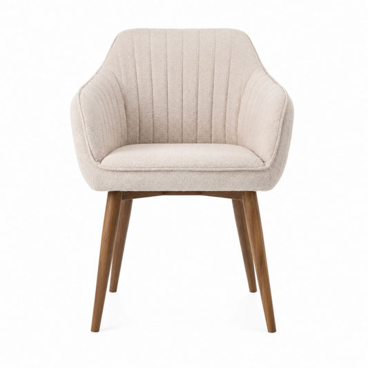 Esszimmerstuhl mit Armlehnen Beige Polyesterbezug Massivholzgestell 60 x 62 x 82 cm