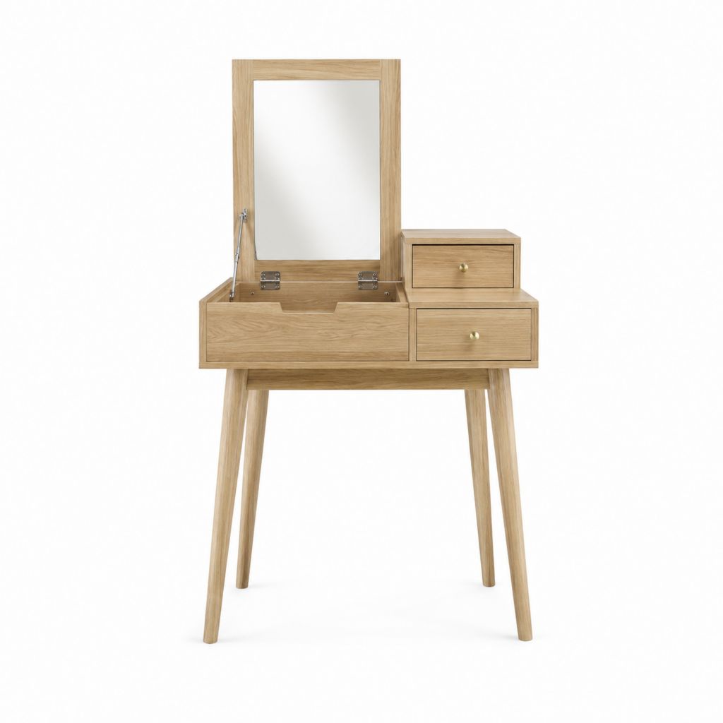 Schminktisch mit Klappspiegel und 2 Schubladen rechteckig Eichenoptik MDF 80 x 40 x 140 cm