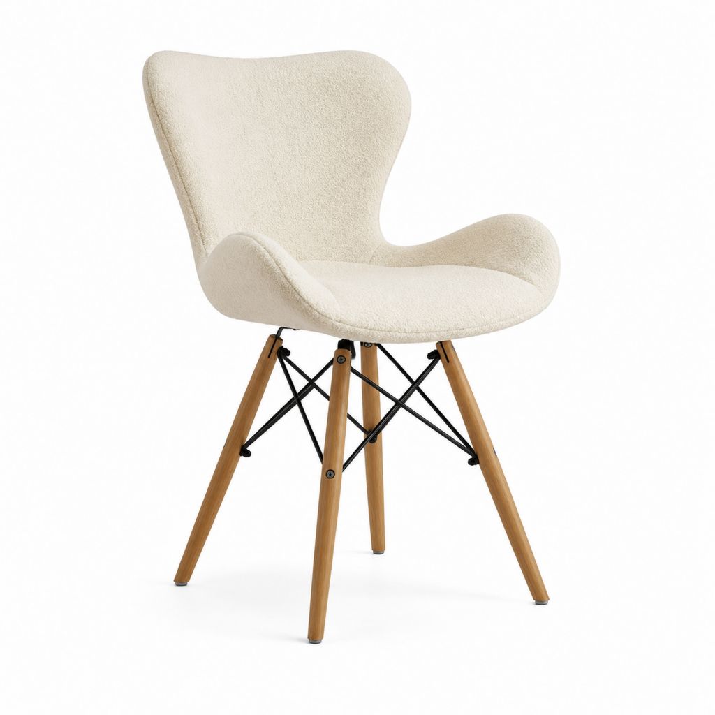 Esszimmerstuhl mit Armlehnen Creme Polyester-Bouclé Massivholzgestell 62 x 60 x 82 cm