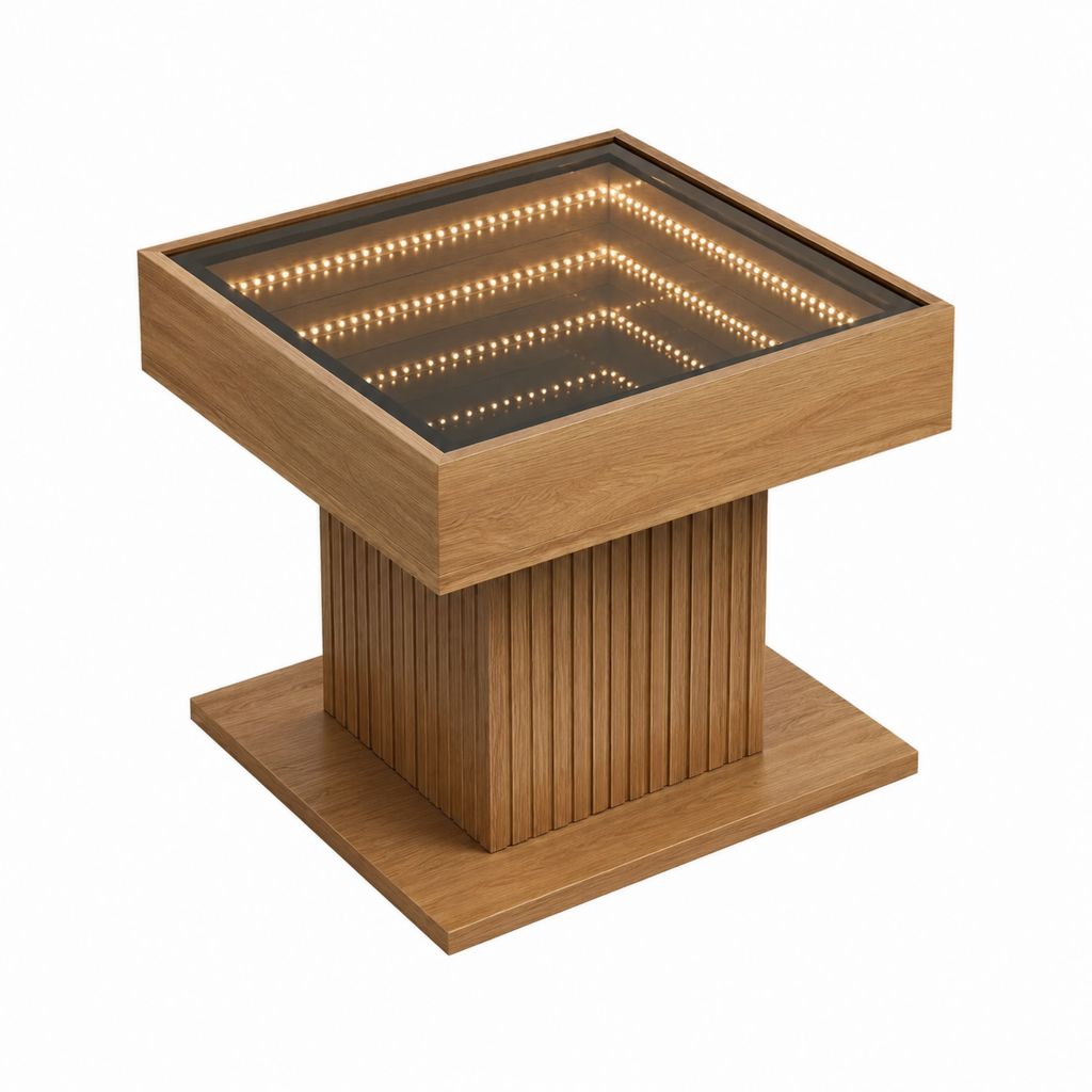 LED Couchtisch Eichenoptik MDF quadratisch mit Glasplatte 80 x 80 x 45 cm
