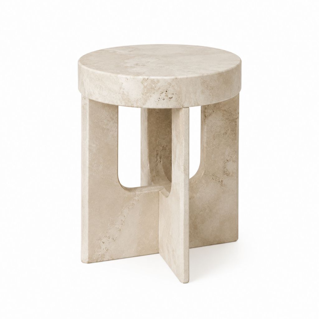 Beistelltisch aus Travertin Beige rund Ø 45 cm Höhe 50 cm