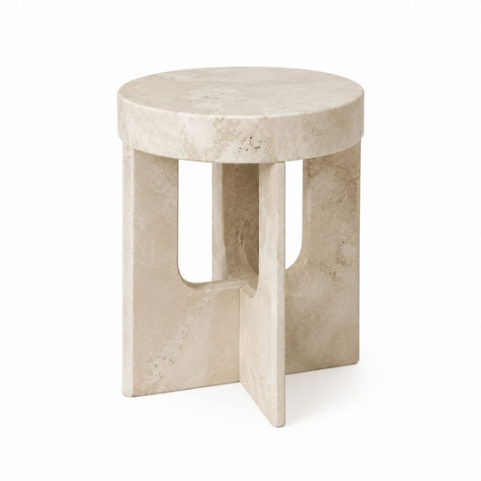 Beistelltisch aus Travertin Beige rund Ø 45 cm Höhe 50 cm