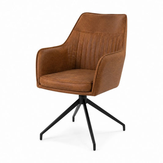 Drehbarer Esszimmerstuhl Cognac PU-Kunstleder mit Armlehnen und Stahlgestell 88 x 58 x 64 cm