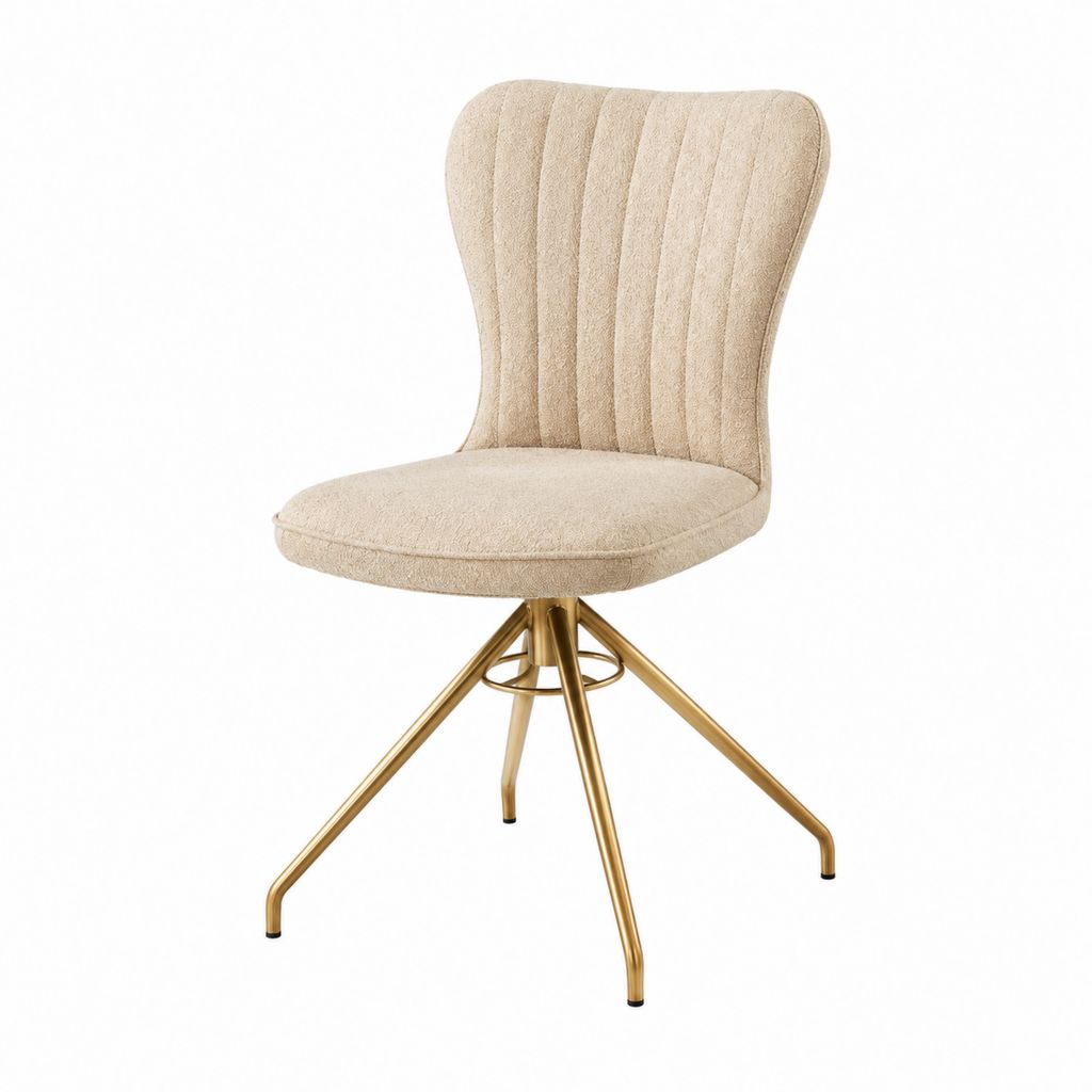 Drehbarer Esszimmerstuhl Beige mit Polyester-Teddybezug und Stahlgestell 84 x 48 x 55 cm