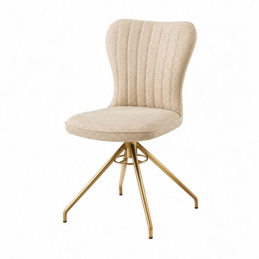Drehbarer Esszimmerstuhl Beige mit Polyester-Teddybezug und Stahlgestell 84 x 48 x 55 cm