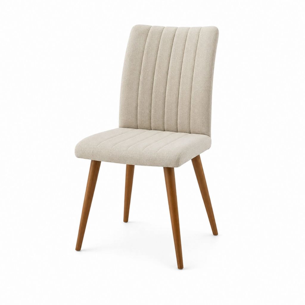 Esszimmerstuhl Beige mit Polyesterbezug und Massivholzbeinen 46 x 58 x 92 cm