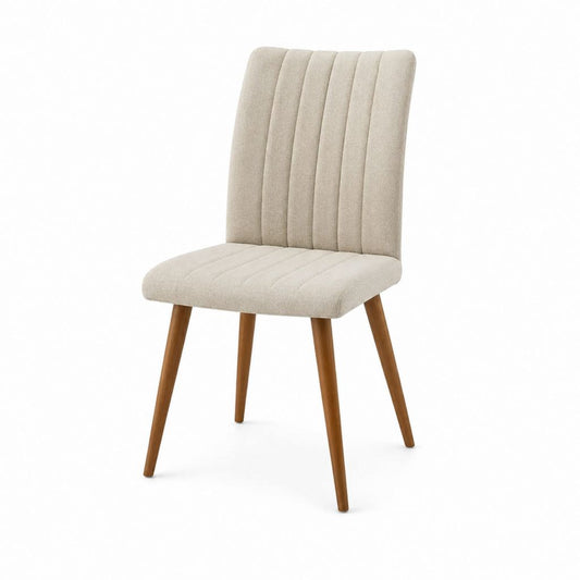 Esszimmerstuhl Beige mit Polyesterbezug und Massivholzbeinen 46 x 58 x 92 cm