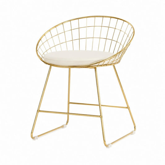Esszimmerstuhl Goldfarben aus Stahl mit weißem Polyester Sitzkissen rund 56 x 54 x 80 cm