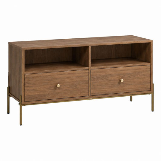 TV Lowboard Walnussfarben aus Holzwerkstoff rechteckig 120 x 40 x 70 cm mit 2 Schubladen