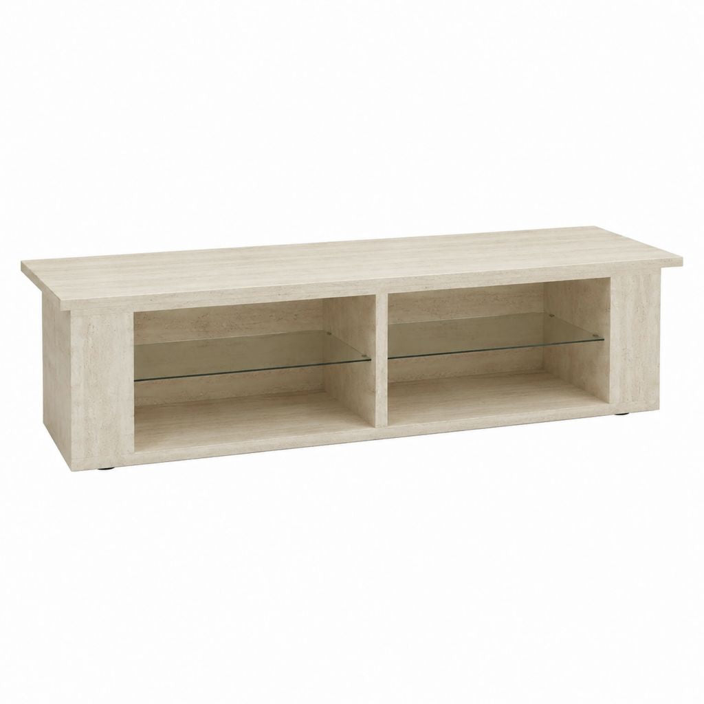 TV-Lowboard Beige Spanplatte mit Glasablagen rechteckig 140 x 40 x 45 cm