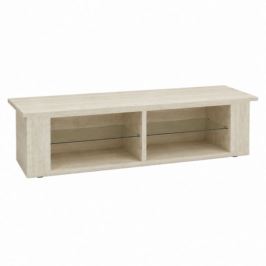 TV-Lowboard Beige Spanplatte mit Glasablagen rechteckig 140 x 40 x 45 cm
