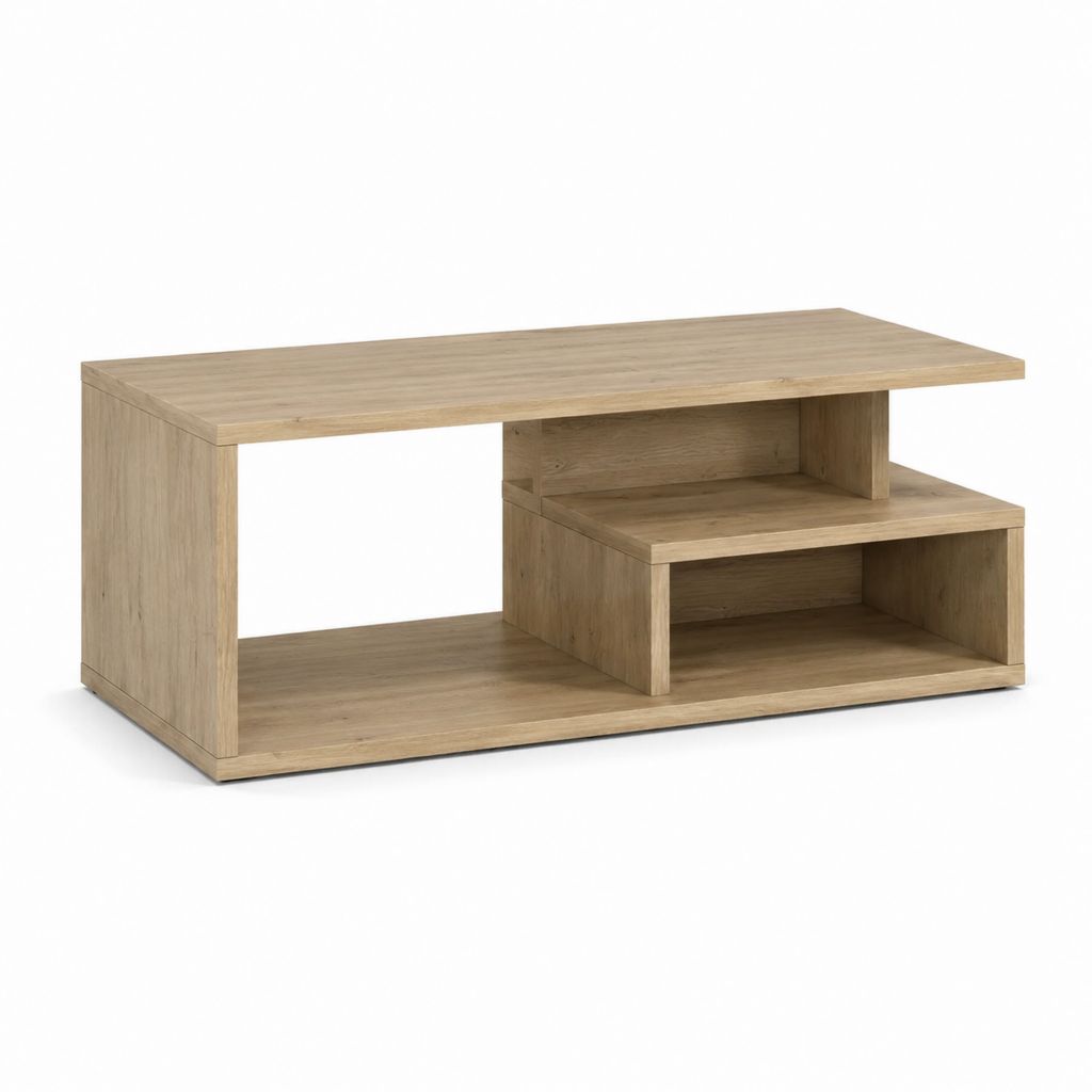 Couchtisch Eiche hell Spanplatte rechteckig mit Ablagefächern 100 x 60 x 45 cm