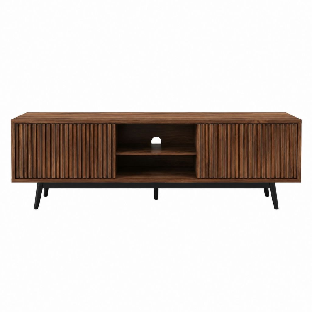 TV-Lowboard Nussbaumoptik MDF rechteckig mit Lamellenfront 160 x 40 x 55 cm
