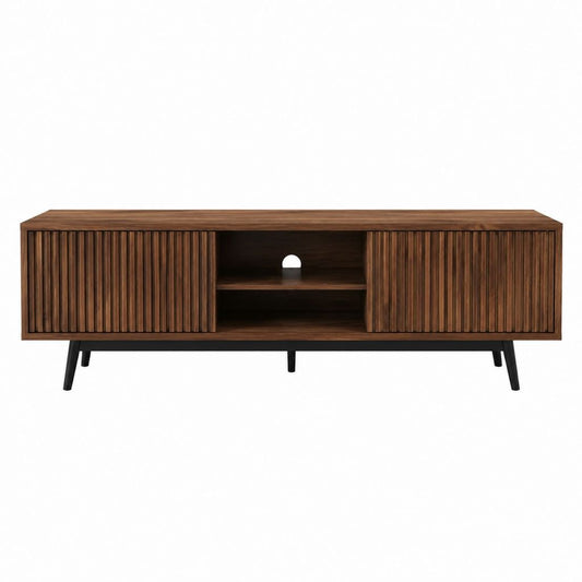 TV-Lowboard Nussbaumoptik MDF rechteckig mit Lamellenfront 160 x 40 x 55 cm