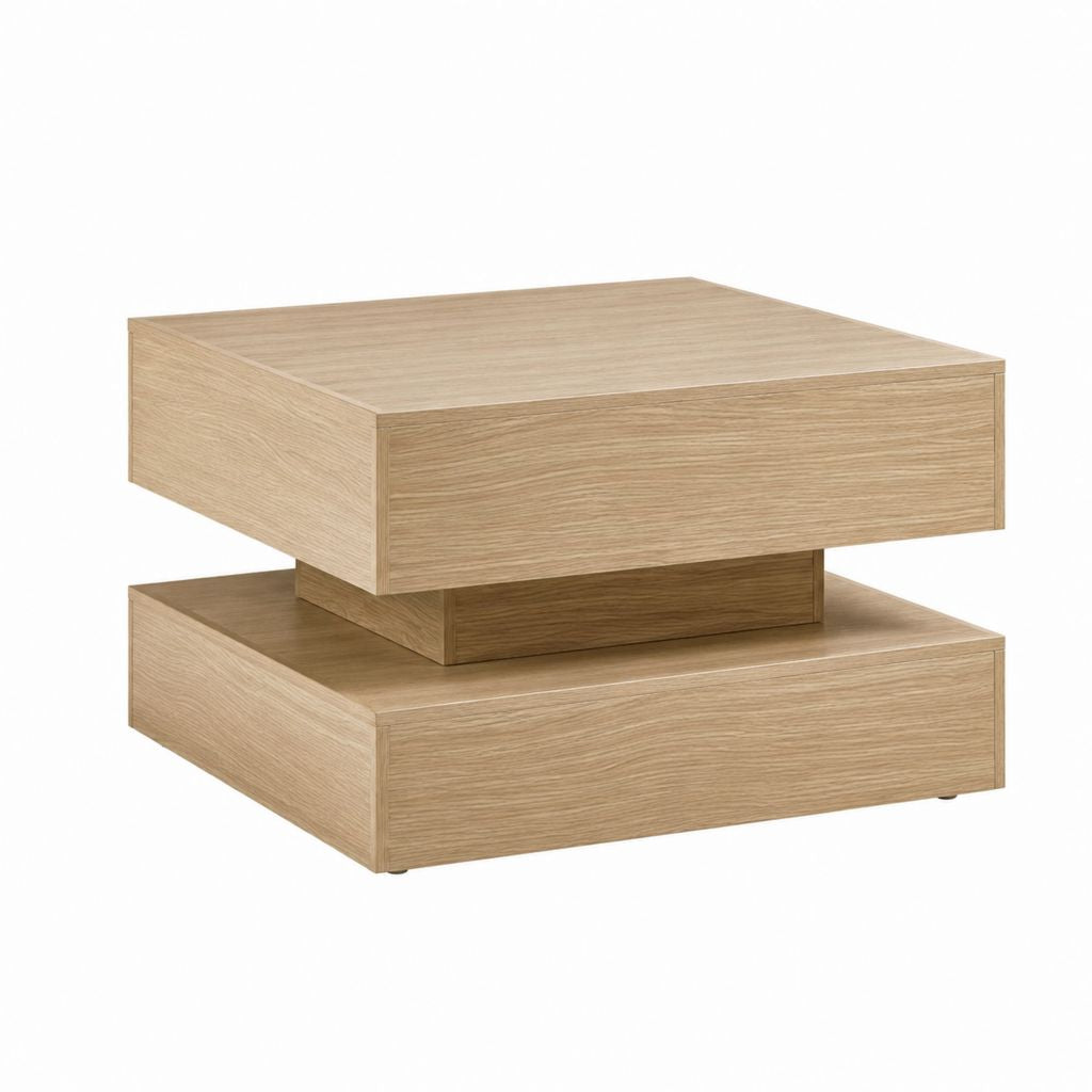 Couchtisch mit drehbarer Tischplatte Natur Eichenfurnier quadratisch 90 x 90 x 43 cm
